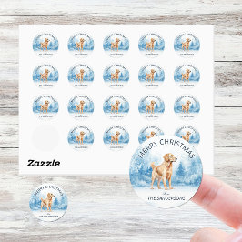 Watercolor Golden Retriever Winter Christmas Runder Aufkleber