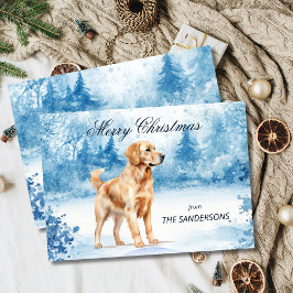 Watercolor Golden Retriever Winter Holiday Card Feiertagskarte