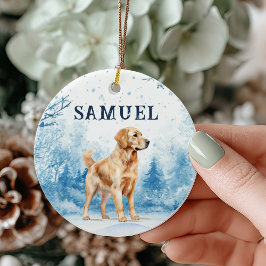 Watercolor Golden Retriever Winter Scene Christmas Keramik Ornament