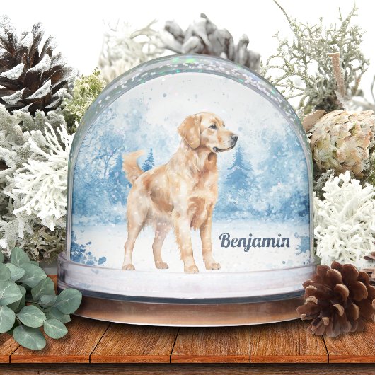 Watercolor Golden Retriever Winter Schneekugeln