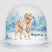 Watercolor Golden Retriever Winter Schneekugeln (Vorderseite)