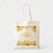 Watercolor Golden Sunflowers Floral Monogram Name Tragetasche (Vorne)
