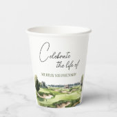 Watercolor Golf Course Golfer Memorial Pappbecher (Rückseite)