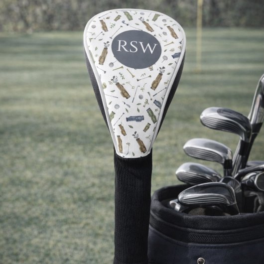Watercolor Golf Pattern Monogram  Golf Headcover