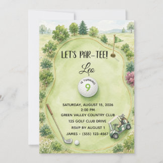 Watercolor-Golfplatz-Kindergeburtstag Einladung