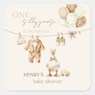 Watercolor Goose Beige Baby Shower Quadratischer Aufkleber