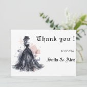 Watercolor Goth Schwarz Kleid Hochzeit speichern S Dankeskarte (Stehend Vorderseite)