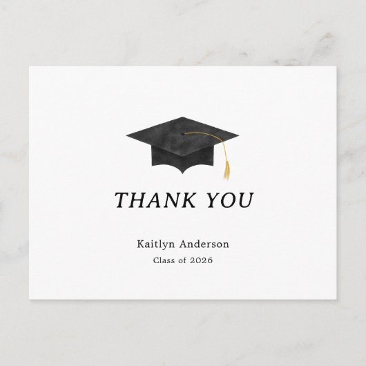 Watercolor Graduation Cap Thank You Postcard Postkarte (Vorderseite)