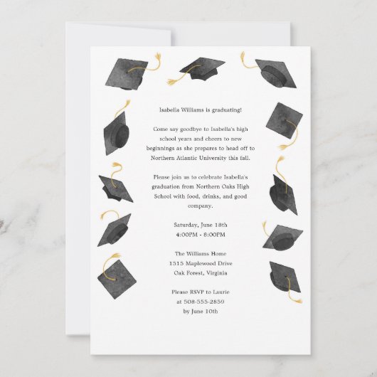 Watercolor Graduation Caps Grad Party Invitation Ankündigung (Vorderseite)