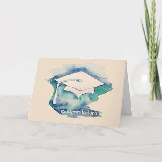Watercolor Graduierung Cap Gratulationen Design Karte (Vorderseite)