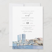 Watercolor Grand Rapids Michigan Skyline Wedding Einladung (Vorderseite)
