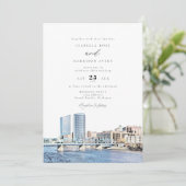 Watercolor Grand Rapids Michigan Skyline Wedding Einladung (Stehend Vorderseite)