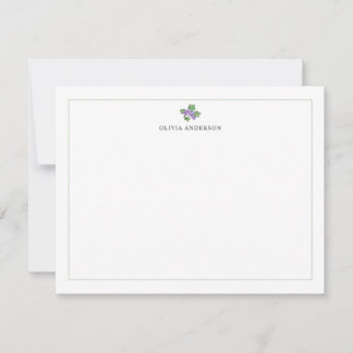 Watercolor Grapes Green Border Personalized Mitteilungskarte