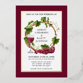 Watercolor Grapes Wreath Wedding Burgundy Gold Folieneinladung