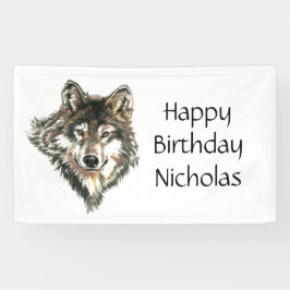 Watercolor Graue Wolf Logo Individuelle Name Wölfe Banner