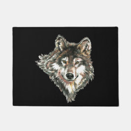 Watercolor Graue Wolf Logo Individuelle Name Wölfe Fußmatte