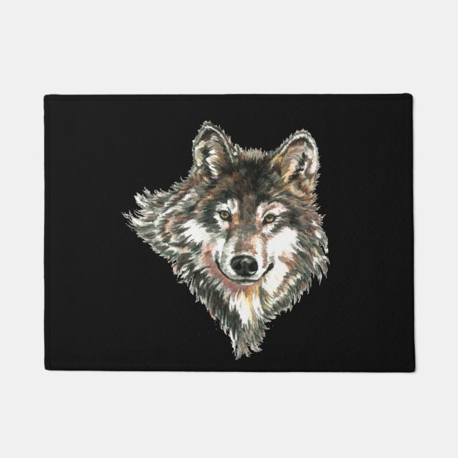 Watercolor Graue Wolf Logo Individuelle Name Wölfe Fußmatte (Vorderseite)