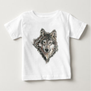 Watercolor Grauer Wolf Tier Naturwölfe wild Baby T-shirt
