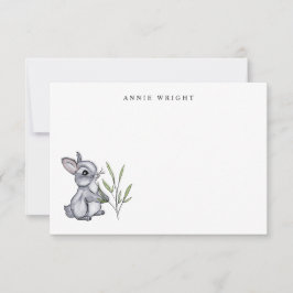 Watercolor Gray Baby Bunny Personalisiert Statione Mitteilungskarte