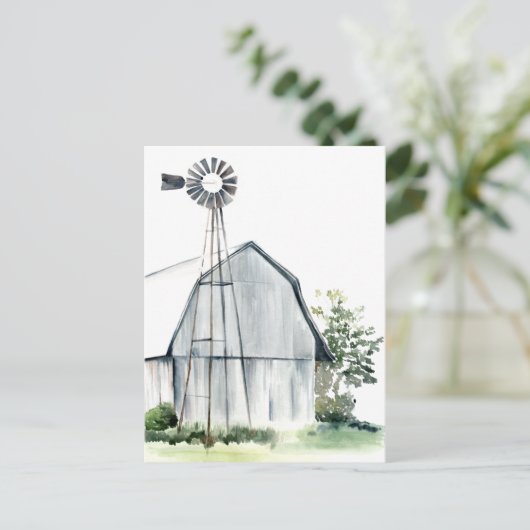 Watercolor Gray Barn Postkarte (Stehend Vorderseite)