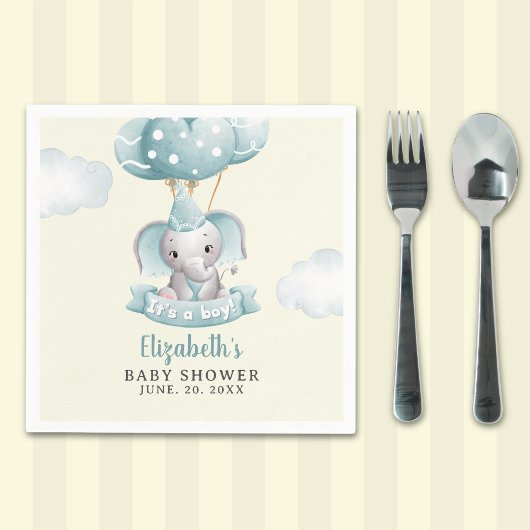 Watercolor Gray Elephant Baby shower Boy Serviette