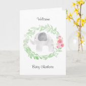 Watercolor Gray Elephant Welcome Baby Karte (Gelbe Blume)