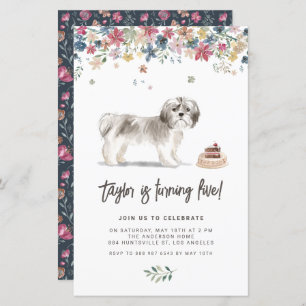 Watercolor Gray Shih Tzu Hund Einladung zum Geburt
