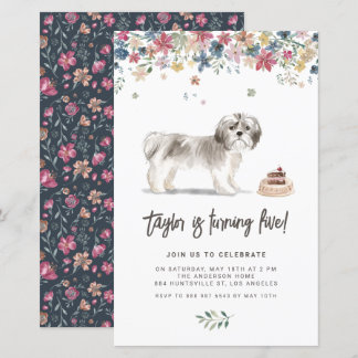 Watercolor Gray Shih Tzu Hund Einladung zum Geburt