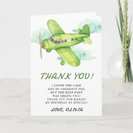 Watercolor Green Airplane Geburtstag vielen Dank Dankeskarte