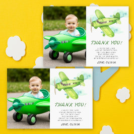 Watercolor Green Airplane Geburtstag vielen Dank Dankeskarte