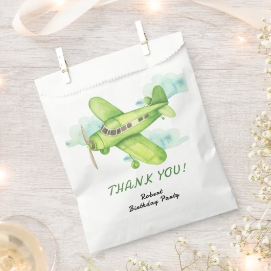 Watercolor Green Airplane Geburtstag vielen Dank Geschenktütchen (Ausgeschnitten)