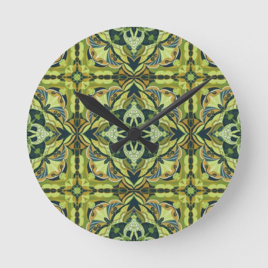 Watercolor Green Azulejo Spanish Tile Runde Wanduhr (Vorderseite)