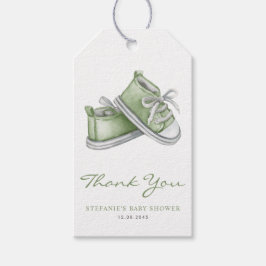 Watercolor Green Baby Shoes Babydusche Danke Geschenkanhänger