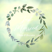 Watercolor Green Eucalyptus Leaves Just Married Fensteraufkleber (Blatt 3)