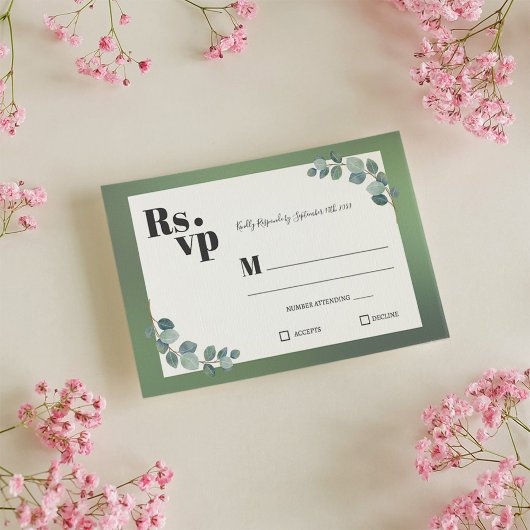 Watercolor Green Eucalyptus RSVP Karte