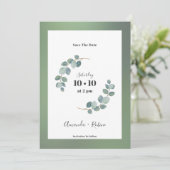 Watercolor Green Eucalyptus Save The Date (Stehend Vorderseite)