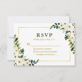 Watercolor Green Floral Gold Rahmen Wedding RSVP Karte