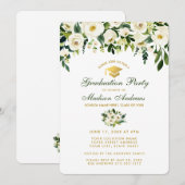 Watercolor Green Floral Graduation Party Einladung (Vorne/Hinten)