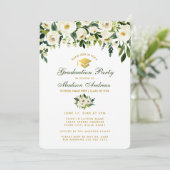 Watercolor Green Floral Graduation Party Einladung (Stehend Vorderseite)