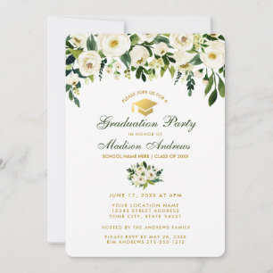 Watercolor Green Floral Graduation Party Einladung