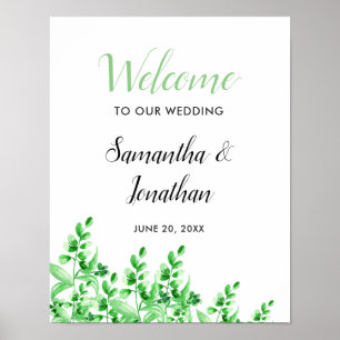 Watercolor Green Foliage Welcome to our Wedding Poster
