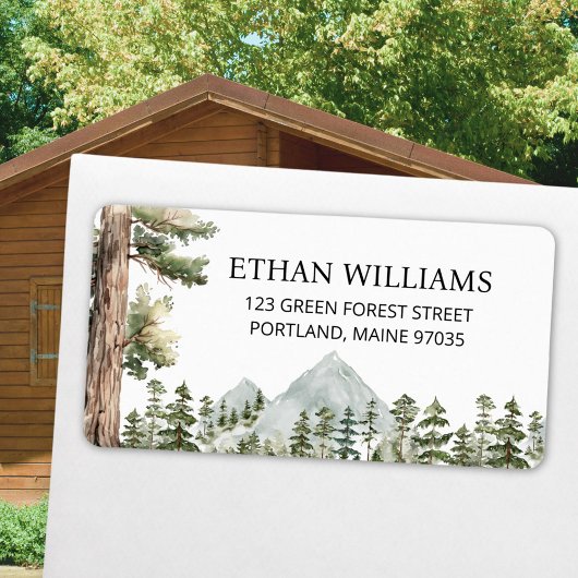 Watercolor Green Forest Personalized Address Adressaufkleber