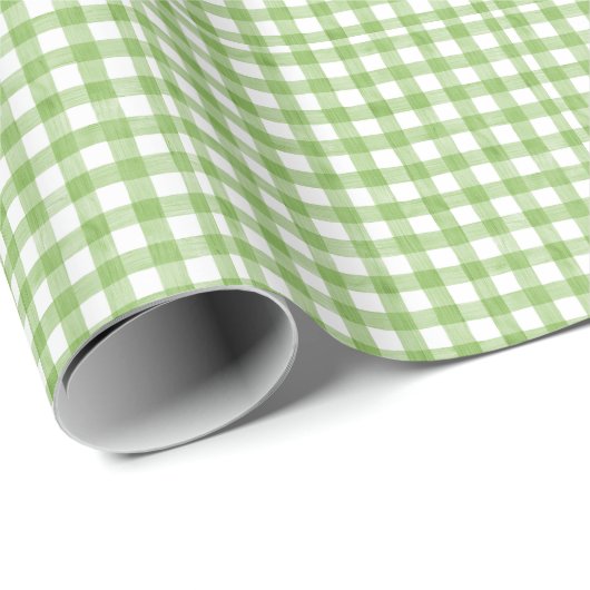 Watercolor Green Gingham Baby Dusche Geschenkpapier (Rolleneckpunkt)