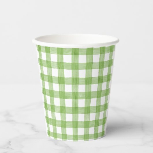 Watercolor Green Gingham Baby Dusche Pappbecher (Vorderseite)