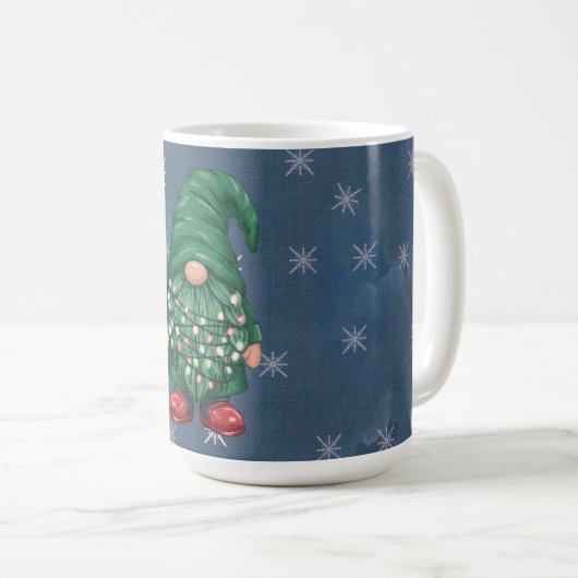 Watercolor Green Gnome Christmas Lights Kaffeetasse (VorderseiteRechts)