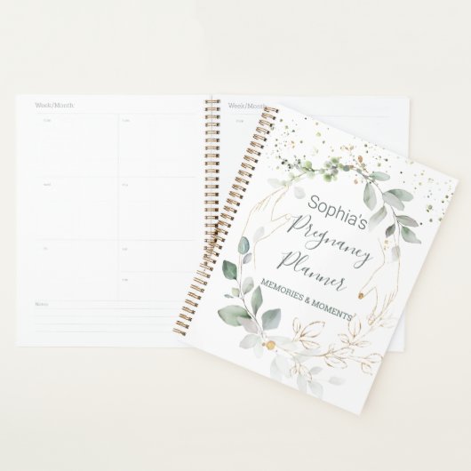 Watercolor Green Gold Foliage Pregnancy Planner Planer (Anzeige)