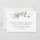 Watercolor Green Gold Foliage Wedding Vielen Dank Dankeskarte (Rückseite)