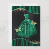 Watercolor Green Gold Glitzer Dress 16 . Geburtsta Einladung (Rückseite)