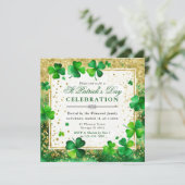 Watercolor Green & Gold Kleeblatt St Patrick's Day Einladung (Stehend Vorderseite)