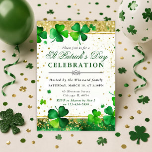 Watercolor Green & Gold Kleeblatt St Patrick's Day Einladung
